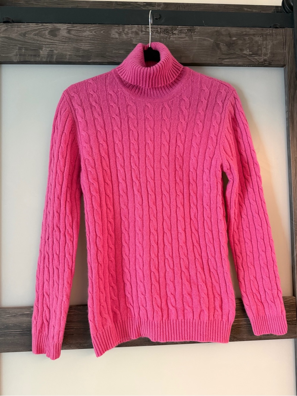 Sutton Studio Bright Pink Cable-Knit Cashmere Turtleneck Sweater